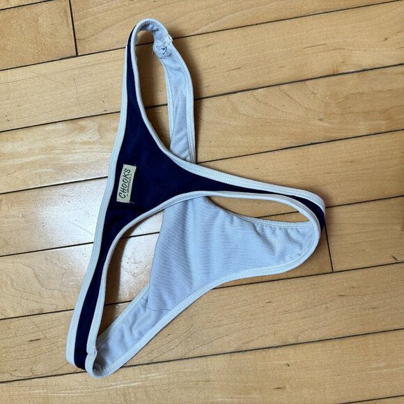 CHOOKS Size Medium Navy / White Thong Bikini Swimsuit Bottoms - Picture 3 of 5